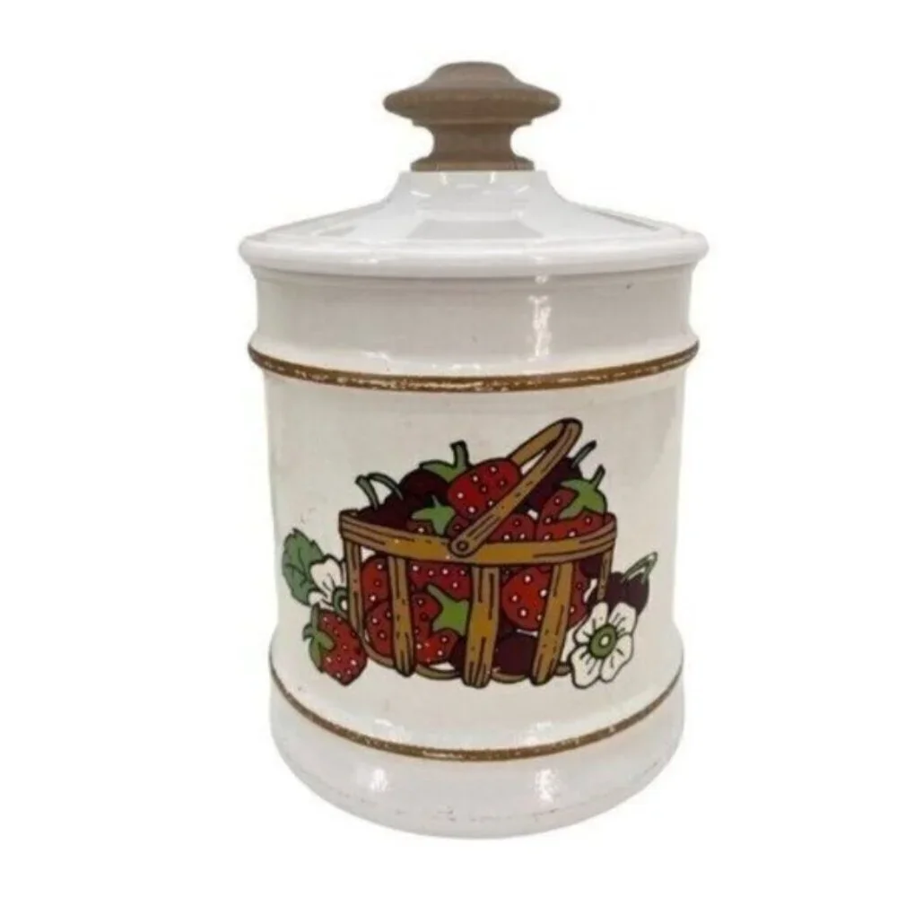 Vintage Kromex Basket Of Berries Aluminum Canister Set